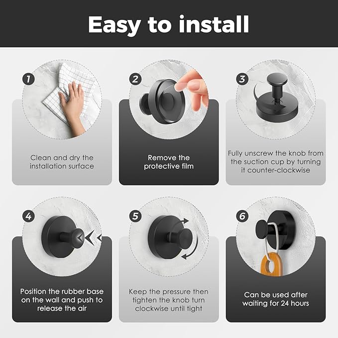 Shower Hooks for Inside Shower,Large Suction Cup Hooks for Glass Window,Removable Towel Hooks for Bathrooms,4 Packs(Black)