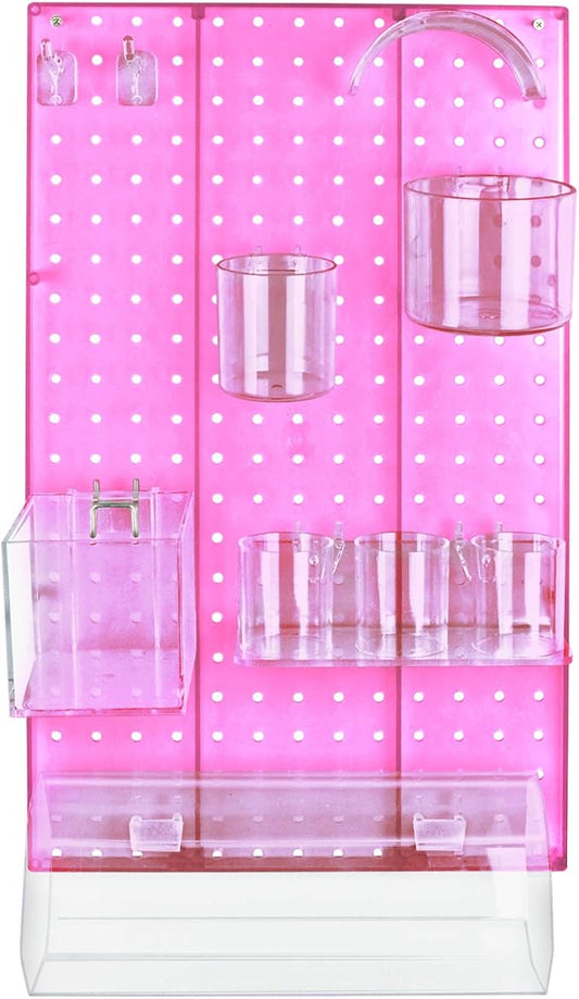 Azar Displays 900940-PNK The DIY Multi-Purpose 10-Piece Pegboard Wall Organizer Kit with One Panel and Accessory Assortment: Hooks, Bins, Headband Holder, Cylinder and Cups. Peg Wall Storage System