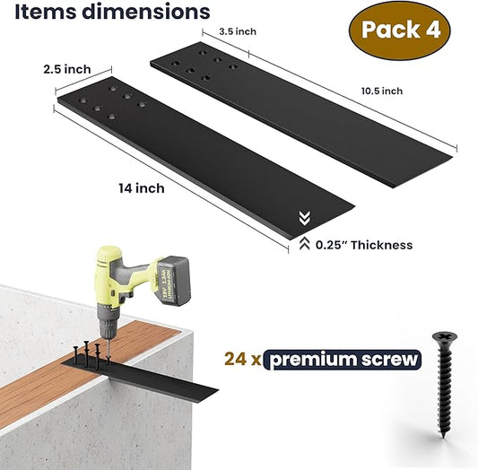 BATODA 14" Countertop Support Brackets (4 pcs) for Granite - Heavy Duty L Shelf Bracket - Wall Mounted Support for DIY Open Shelving – Knee Wall Support - Mounting Hardware Included ( Pack 4 )