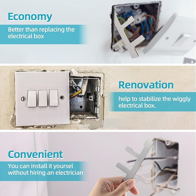 30 PCS Switch Box Straps, Electrical Box F Clips Support, Strap on Electrical Outlet Repair for Loose Outlet Fix, Electrical Device Mounts with Plaster Ears