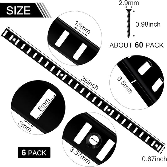 6 Pcs 36 Inch Shelf Pilaster and 36 Pcs Cabinet Shelf Clips Adjustable Shelf Rail Metal Mortise Mount Pilaster Strip Standard for Wall Bookcases Shelving System Closet Organization (Black)