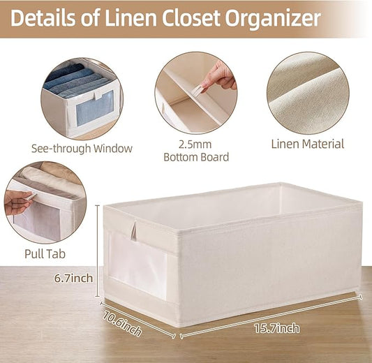 Linen Closet Organizers And Storage, 8 Pack Closet Storage Bins Linen Closet Baskets for Closet Organization Foldable Closet Organizer Bins with Clear Window For Organizing Clothing, Jeans, Shelves