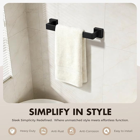 Bathroom Accessories Towel Bar Set: 20 Pieces Matte Black Bathroom Hardware Square SUS304 Stainless Steel - Wall Mounted Towel Rack&Toilet Paper Holder&Towel Ring and Towel Hook