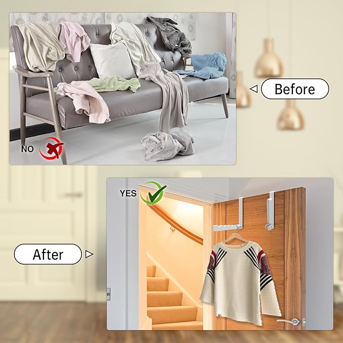 2 Pack Over The Door Drying Rack,Foldable Clothes Hanger Hook Organizer,Space Saving Folding Over The Door Clothes Drying Rack for Laundry,Coats,Towels,Hats,Bags–White