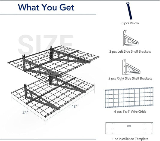 FLEXIMOUNTS 2 Pack 2x4ft Garage Shelving, Wall Shelf Garage Storage Rack, 24-inch-by-48-inch, Black, Classic Series