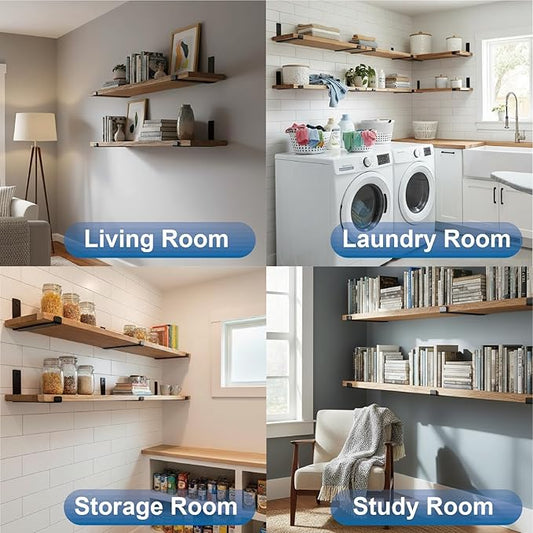 LEOPO 8 inch Shelf Brackets 6-Pack ,1/5 inch Thick Heavy Duty Industrial Bracket for DIY Floating Shelf Support, Black Coated Wall Shelf Support, 7.25” x 4” x 1.5”