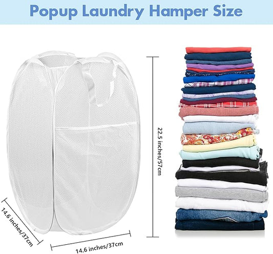 DUCOO Pop Up Hamper, 2 PCS Mesh Pop Up Laundry Hamper, Foldable Mesh Laundry Basket with Space Saving Design for Home, Dorm, Travel and Storage, White