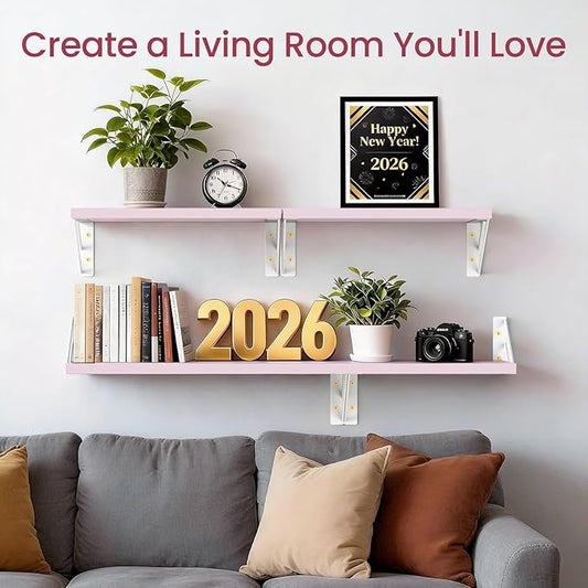 BAYKA Wall Shelves for Bedroom Decor, Floating Wall Shelf for Living Room Kitchen Storage, Mounted Rustic Wood Shelves for Kids Books, Corner Shelf for Bathroom(Pink,16in,Set of 4)