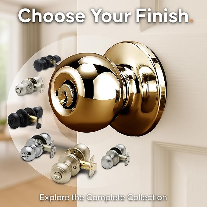 Copper Creek Entry Door Knob – Keyed Entry Handle with Lock and Key, ANSI Grade-3 Certified, DIY-Friendly Install for Interior and Exterior Entrance Doors – Polished Brass (1 Pack)
