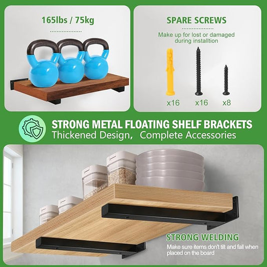 14 Inch Floating Shelf Brackets Heavy Duty, Square Shelving Brackets, Metal Floating Shelf Supports, Black Wall Mount Brackets 4 Pack