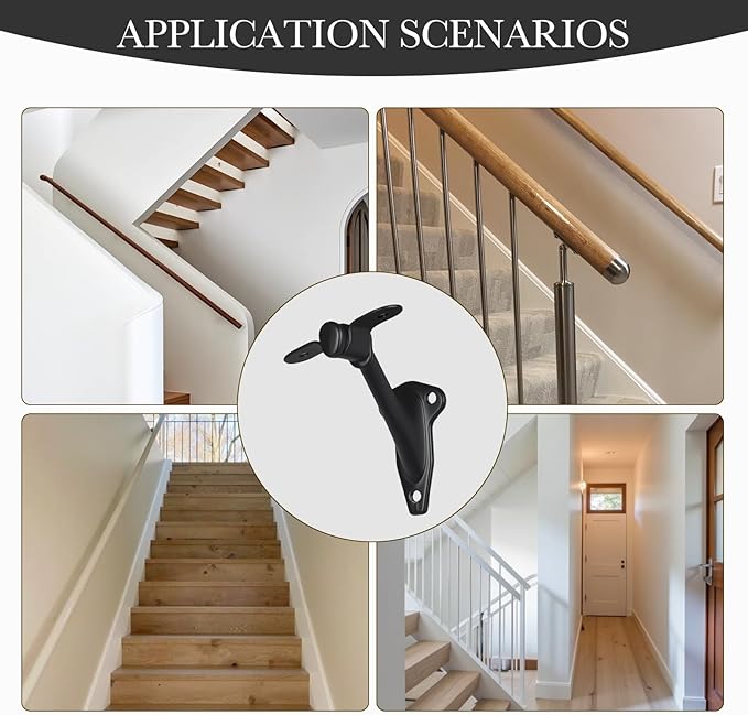 3" Stair Handrail Bracket, 6 Pack Hand Rail Brackets for Stairs, Matte Black Stair Railing Bracket, Banister Brackets for Indoor Stairs, HOME MASTER HARDWARE