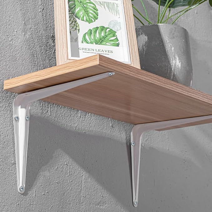 Shelf Bracket 12×10 in, 10 PCS White Shelving Brackets, L Brackets for Shelves Shelf Install, Bookshelf, Garden Boards