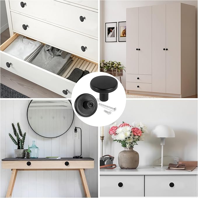 Romeda 12 Piece Drawer Knobs, Black Cabinet Knobs with Screw, 30mm Drawer Pulls for Dresser, Kitchen, and Cabinet Drawers