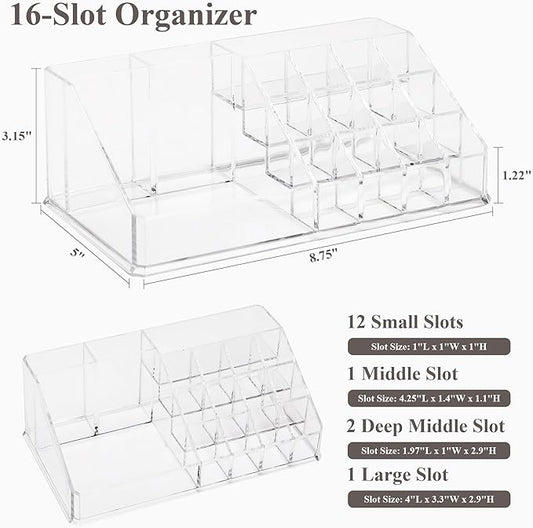 Sea Team 16-Slot Acrylic Plastic Lipstick Organizer, Clear Lipstick Holder, Makeup Storage Box, Cosmetic Display Case for Lippie, Lip Gloss, Eye Liner, Eyebrow Pencil, Nail Polish, Essence, Brush