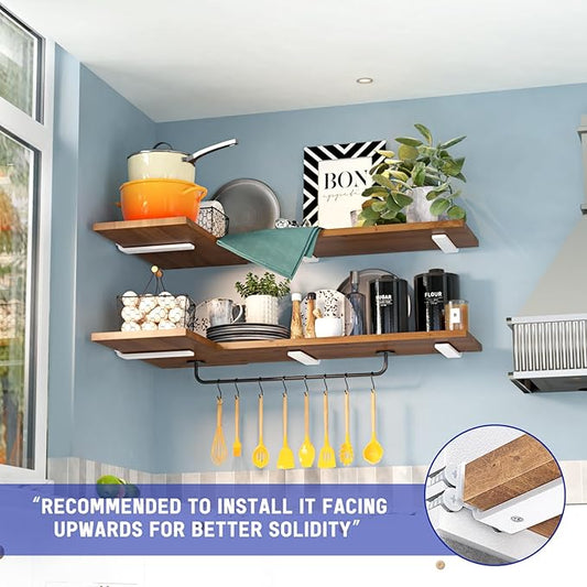 Goovilla Shelf Bracket, Heavy Duty Floating Shelf Brackets 10 inch Long, 6 Pack Brackets for Shelves, White Coated Metal Wall Shelf Support Brackets with 1/5 Inch Thick and 160 lb. Load Capacity