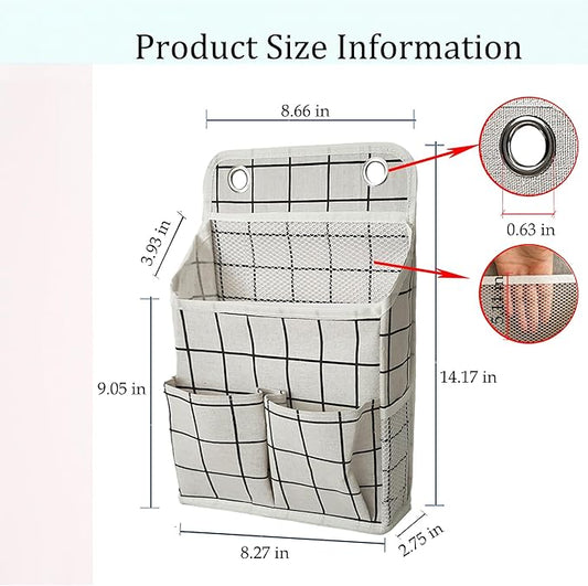 Hanging Basket for Organizing, Wall Organizer with Pockets and Over The Door Organizer,Can for Home, Closet, Office and Camper (White Grid2)