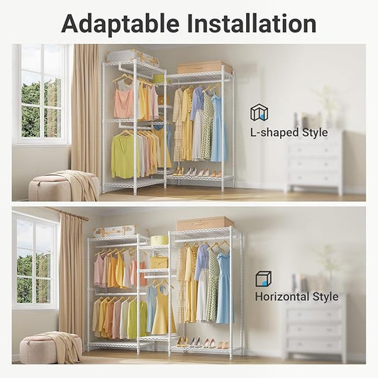 VIPEK Classic V6 Wire Garment Rack 5 Tiers Heavy Duty Clothes Rack for Hanging Clothes, Wardrobe Racks Compact Large Metal Clothing Racks Freestanding Closet Storage Racks, Max Load 850LBS, White