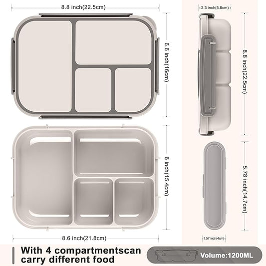 Lunch Box Kids,Bento Box Adult,Leakproof Lunch Containers for Adults/Kids/Toddler,1200ML-4 Compartments bento Lunch box with Utensil,Microwave & Dishwasher & Freezer Safe (White)
