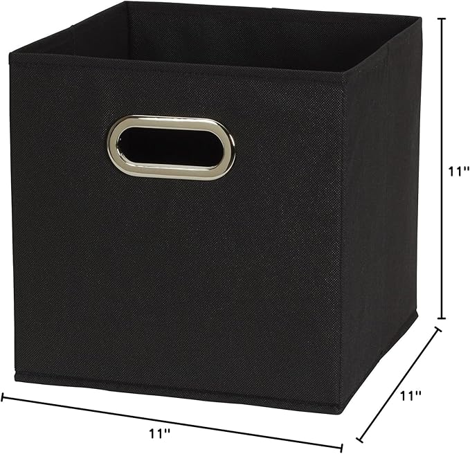 Household Essentials Foldable Fabric Storage Bins 6 Piece Set, Strong Poly-Woven Fabric, Sturdy Chipboard Sides, Grommet Front Handle, Stackable and Foldable, Classic Design, Black