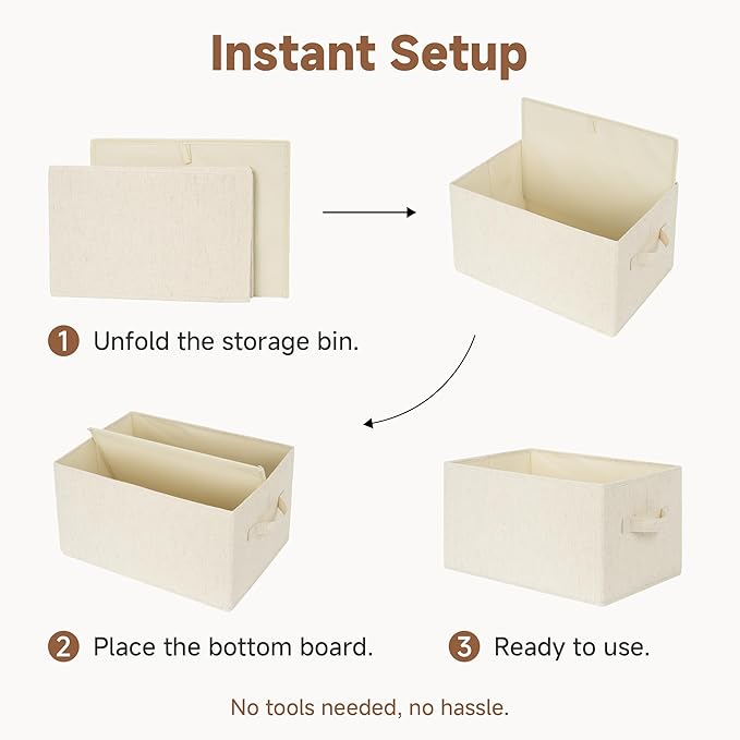 StorageWorks Closet Organizers and Storage Bins, Shelf Baskets for Clothes Storage, Fabric Storage Bins for Organization, Beige(Cotton-linen), 3-Pack, Extra Large
