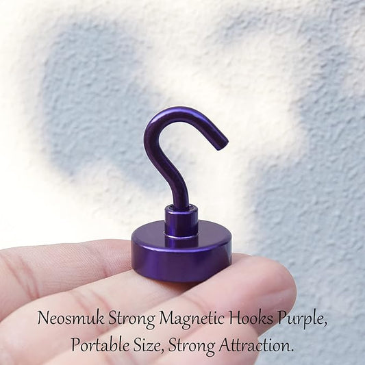 Neosmuk Magnetic Hooks, Heavy Duty 40lb+ Strong Magnet Hook for Cruise Cabins, Cruise Ship Essentials for Hanging, Metal Wall Refrigerator Hangers (Purple, 10 Pack)