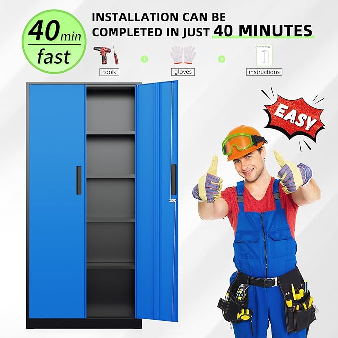 INTERGREAT Garage Storage Cabinets with Doors and Shelves,72" H Steel Locking Cabinets Storage with Lockable Door,Metal Storages Cabinet for Home Office,Warehouse,School,Black Blue