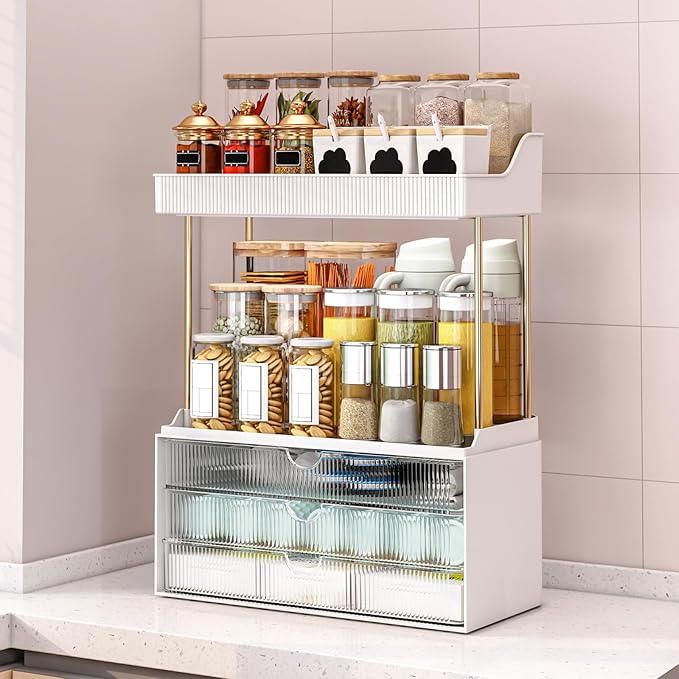 12.2"W Makeup Organizer Drawers - 5 Tiers Bathroom Counter Organizer, Cosmetic Storage Drawer for Dresser Countertop and Bathroom Vanity for Large Skincare, Perfume, Clear