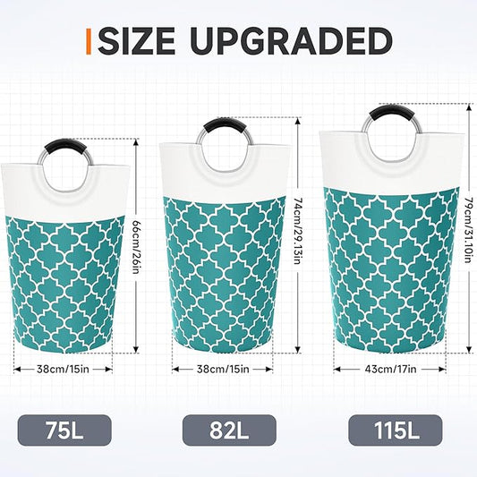 Large Laundry Basket Laundry Hamper Bag Washing Bin Clothes Bag Collapsible Tall With Handles Waterproof Travel Bathroom College Essentials Storage For College Dorm, Family (Green)115L