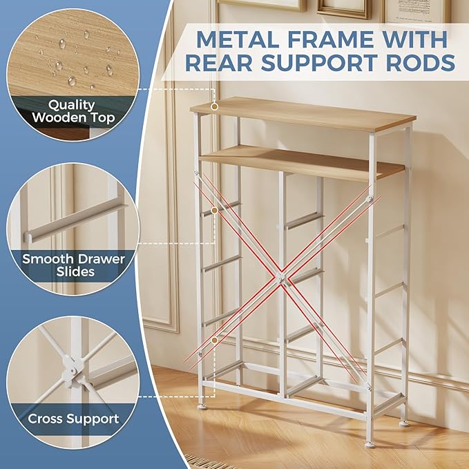 DUMOS TV Stands for Living Room with 8 Drawers, Tall 8-Drawer Chest of Drawers with Raised Shelf, Storage Tower with Fabric Bins for Organization, Hallway Storage, Light Grey