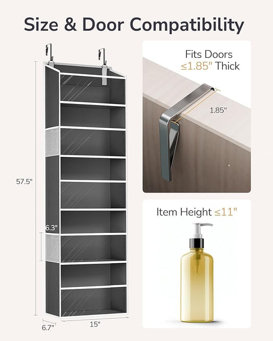 ULG Clear Over The Door PVC Organizer with 4 Pockets Hanging Storage for Bathroom, Closet, or Bedroom,Dark Gray