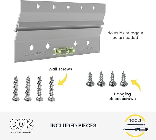 OOK 55310 French Cleat, Picture and Mirror Hanger with Hardware, 60lb, Aluminum (7 Piece)
