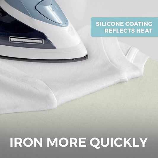 HOME GENIE Ironing Board Cover, Extra Thick Padding, Scorch Resistant Silicone Coating, 15x54 Full Size, Elastic Edge Heavy Duty Iron Pad Covers Standard Boards, Hook and Loop Fastener Strap, Linen