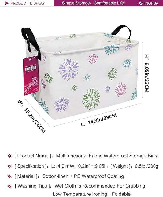 Rectangular Storage Basket Fabric Organizer Bin for Toys,Books,Clothes,Gifts,Pets-Perfect for Home,Office,Nursery,Dorm,Shelf(Rec-Colorful fireworks)