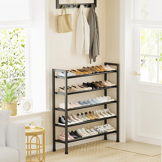 Mavivegue 5-Tier 19"-43.3" Adjustable Shoe Rack for Closet,Expandable Shoe Rack, Hall Entryway,Front Door,Garage, Sturdy Steel Space-Saving Rack, Black