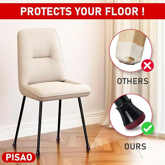 24 Pcs Chair Leg Floor Protectors, Black Silicone Chair Leg Protectors Caps Covers for Hardwood Floors, Furniture Pads Sliders with Wrapped Felt Bottom Small (Fit:0.5"-0.75")
