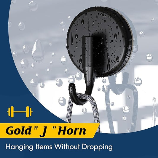 Suction Cup Hooks for Shower, Shower Hooks Mounting on Glass Doors, Tile, Mirrors, Metals,Hook for Hanging Towels, Robe, Loofah, Jackets-Black(4 Pack)