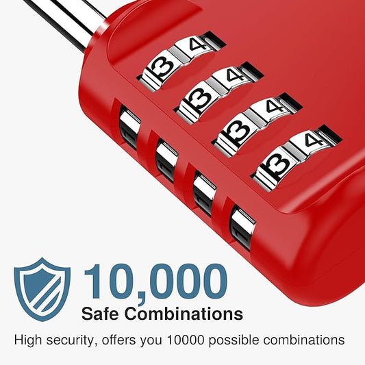 Puroma 2 Pack Combination Lock 4 Digit Padlock for School Gym, Sports Locker, Fence, Toolbox, Case, Hasp Storage (Red)
