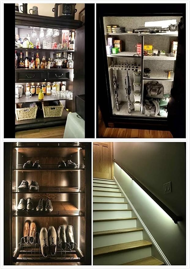 Sensky Motion Sensor LED Strip Light Under Cabinet Lighting Kit, LED Strip Light with Motion Sensor, FCC Listed Power Adapter for Gun Safe Light, Shelf, TV Wall Lighting (8.2FT,6000K)