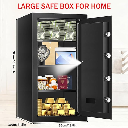 6.0 Cub Large Home Safes Water and Fireproof, Anti-Theft Fireproof Safe Box with Digital Keypad, Spare Keys and Alarm System, Document Safe for Home Money Medicine Valuables