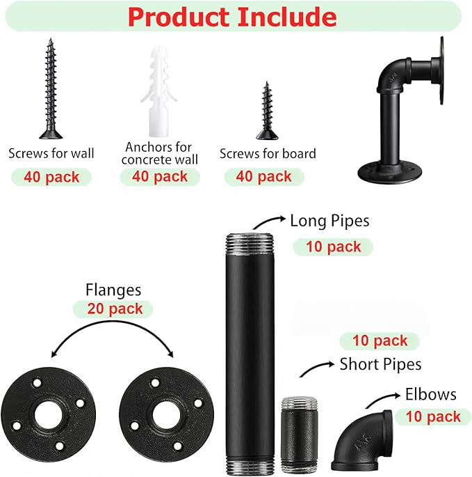 Industrial L Pipe Shelf Brackets for 6-12 In Depth Wood,Heavy-Duty 3/4" Iron,Wall Mount Floating Shelf Bracket L Metal Pipe Shelving Brackets for Wood-Black DIY Pipe Shelves(5.5*3.1 Inch 10 Pack)