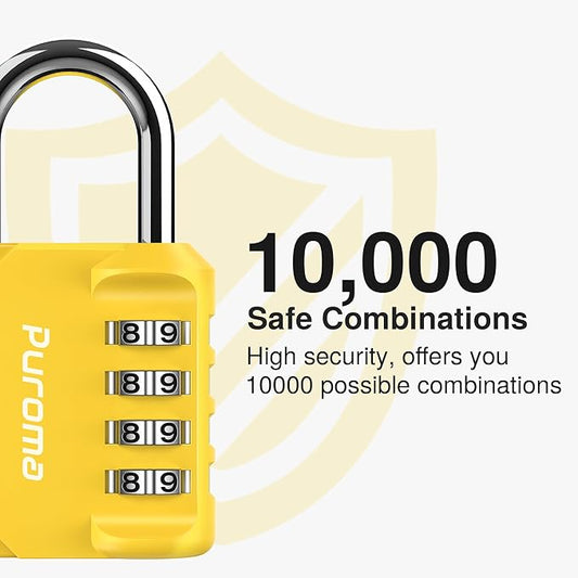 Puroma 2 Pack Combination Lock for Locker 4 Digit Outdoor Waterproof Padlock for School, Gym, Sports, Fence, Toolbox, Gate, Case, Outdoor, Hasp Storage, Cabinets (Yellow)