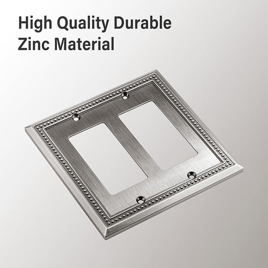 Henne Bery Sunken Pearls Heavy Duty Decorative Wall Plate Switch Plate Outlet Cover (Double Decorator, Heirloom Silver)