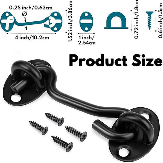 Rainspire (2 Pack) Privacy Hook and Eye Latch for Barn Door, Stainless Steel Gate Latch Barn Door Lock Cabin Hooks for Gate Shutters Window Slide Barn Shed Cabinet Bathroom (Black, 4 Inch)
