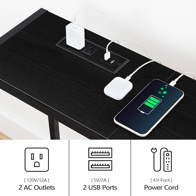 Console Table, Narrow Sofa Table, 43.3” Entrance Table with Power Station, Behind Couch Table, Simple Style, for Living Room, Hallway, Entryway, Foyer, Black CTHB112E01