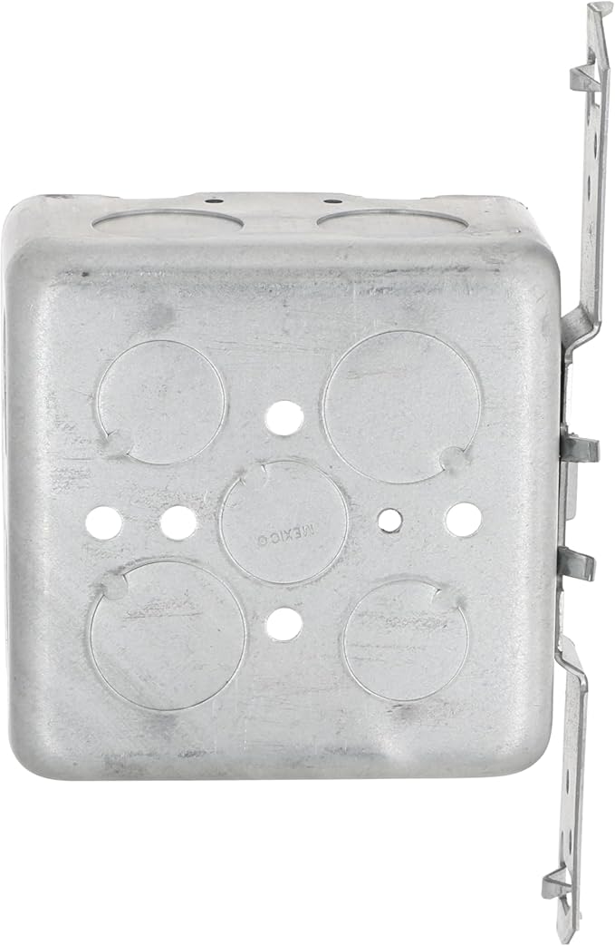 Hubbell-Raco 685 2-Device, 2-1/8-Inch Deep, 1/2-Inch and 3/4-Inch Side Knockouts, Wood/Metal Stud Bracket 4-Inch Square Switch Box, Drawn, red