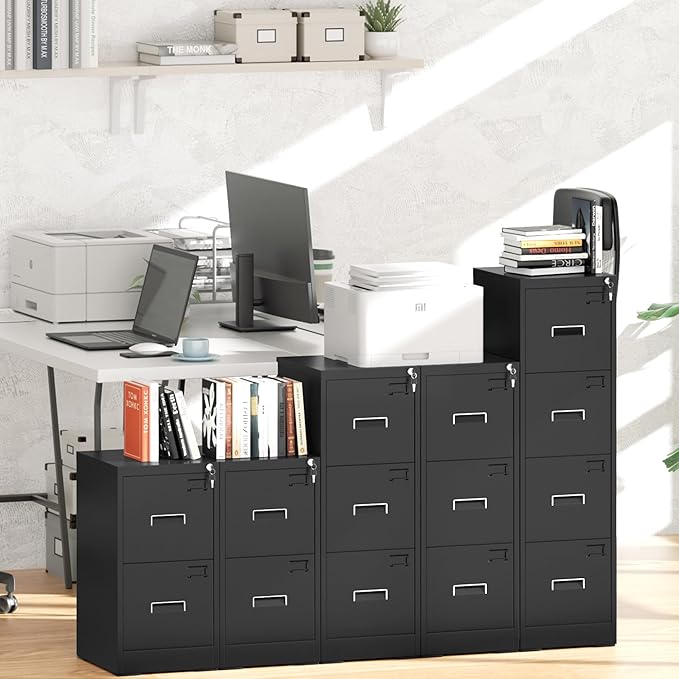 Greenvelly 18" D Metal 4-Drawer Locking Vertical File Cabinet for Home Office, Black Metal for Hanging Letter/Legal Folders, Easy Assemble