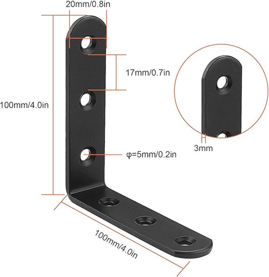 16 PCS Black L Brackets for Wood, 4" x 4" Corner Bracket Heavy Duty L Corner Brace Metal Right Angle Brackets for Shelves, Furniture, Bedframe, Cabinet, Drawer, Chair, Thickness 3MM
