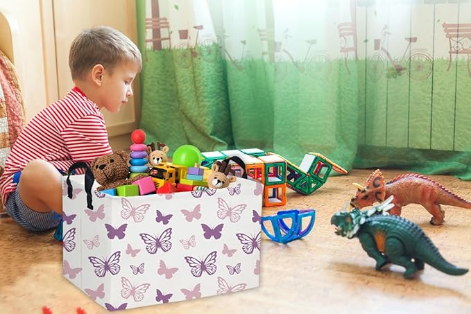 Essme Rectangular Butterfly Baskets,Kids Storage Basket with Handles for Girls Room Decor, Girls Storage Bin(Purple Butterfly)