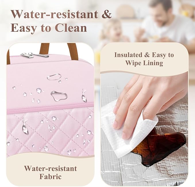 Lunch Box for Women Adult Men Insulated Cute Quilted Lunch Bag Women Reusable Large Lunch Tote Bag Leakproof Simple Cooler Bag for Work Office Picnic Beach or Travel