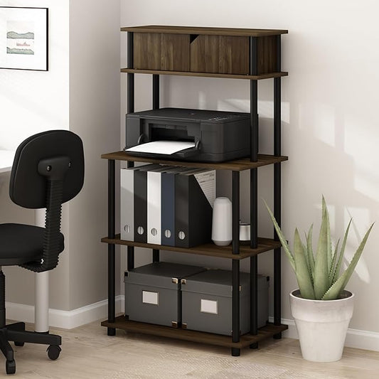 Furinno Turn-N-Tube Printer Stand, 5-Tier Printer Stand with Storage Shelf and Closed Cabinet, for Home Office, Brown Walnut